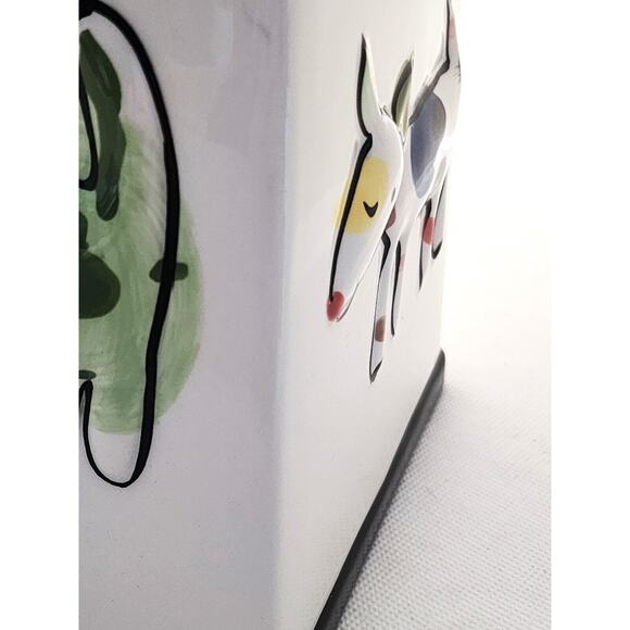 TISSUE HOLDER-JENNY FAW-Ceramic-Embossed-4 Sided Design-White-Unique-Any Room - Picture 7 of 13